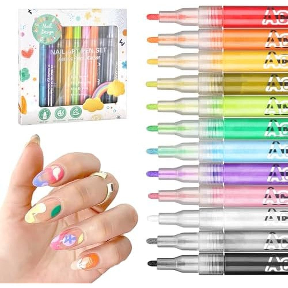 Lzxlukgir 12 Color Nail Art Pens set with fine tips.