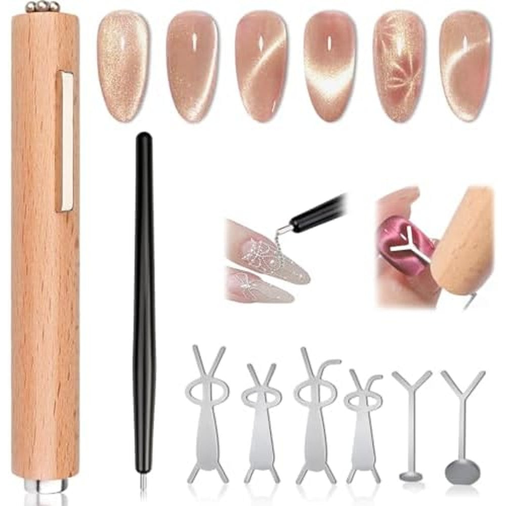 FOWSRHRG 3 in 1 Cat Eye Nail Magnet Tool Set with wooden handle