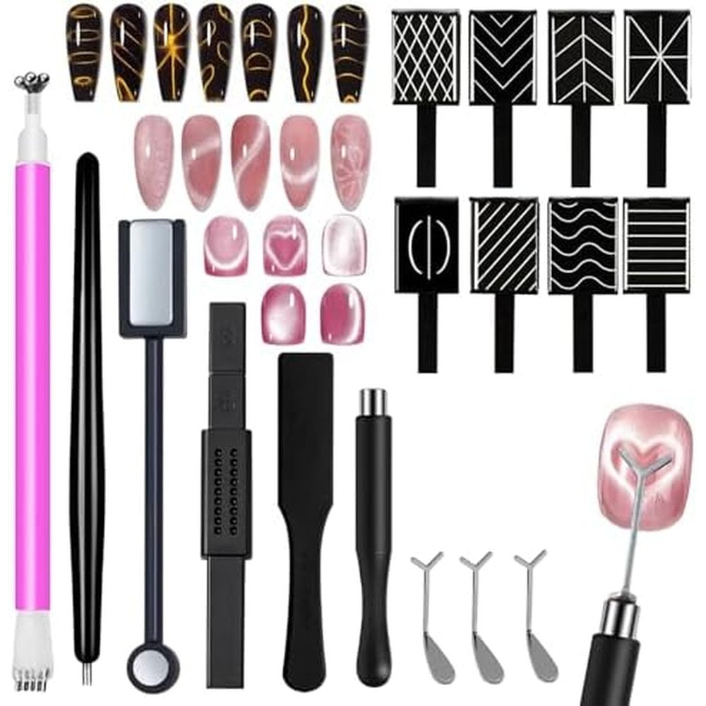 Wokoto 14 pieces cat eye magnet set with Y-shape iron molds front view