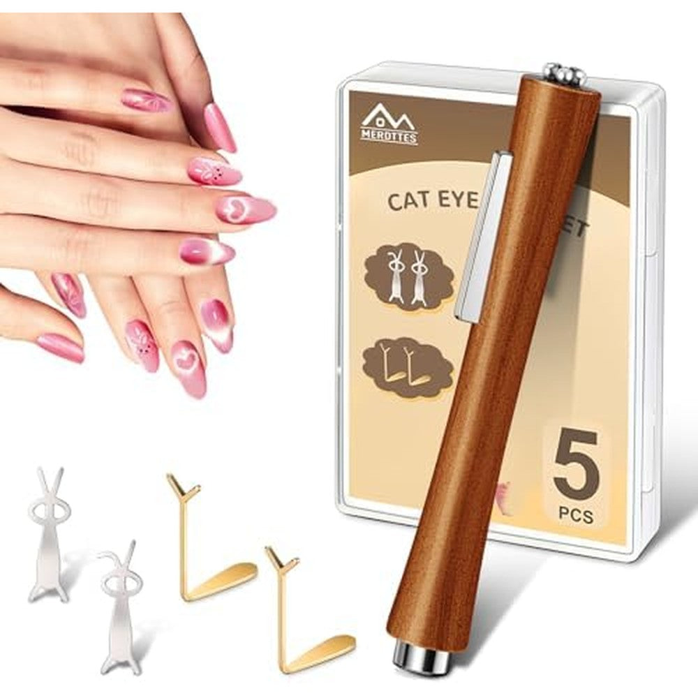 Merdttes 3 in 1 cat eye nail magnet set with wooden pen