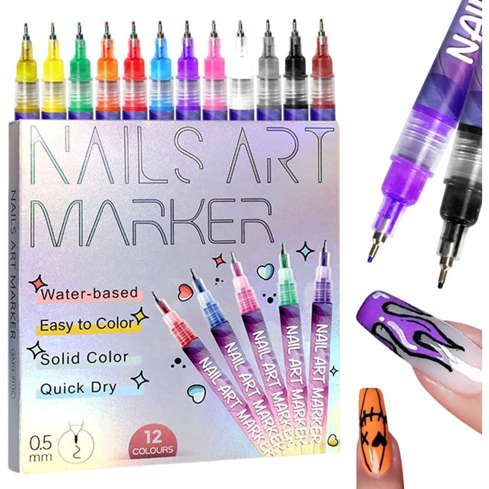 Generic 12 colors nail art pens set front view professional markers