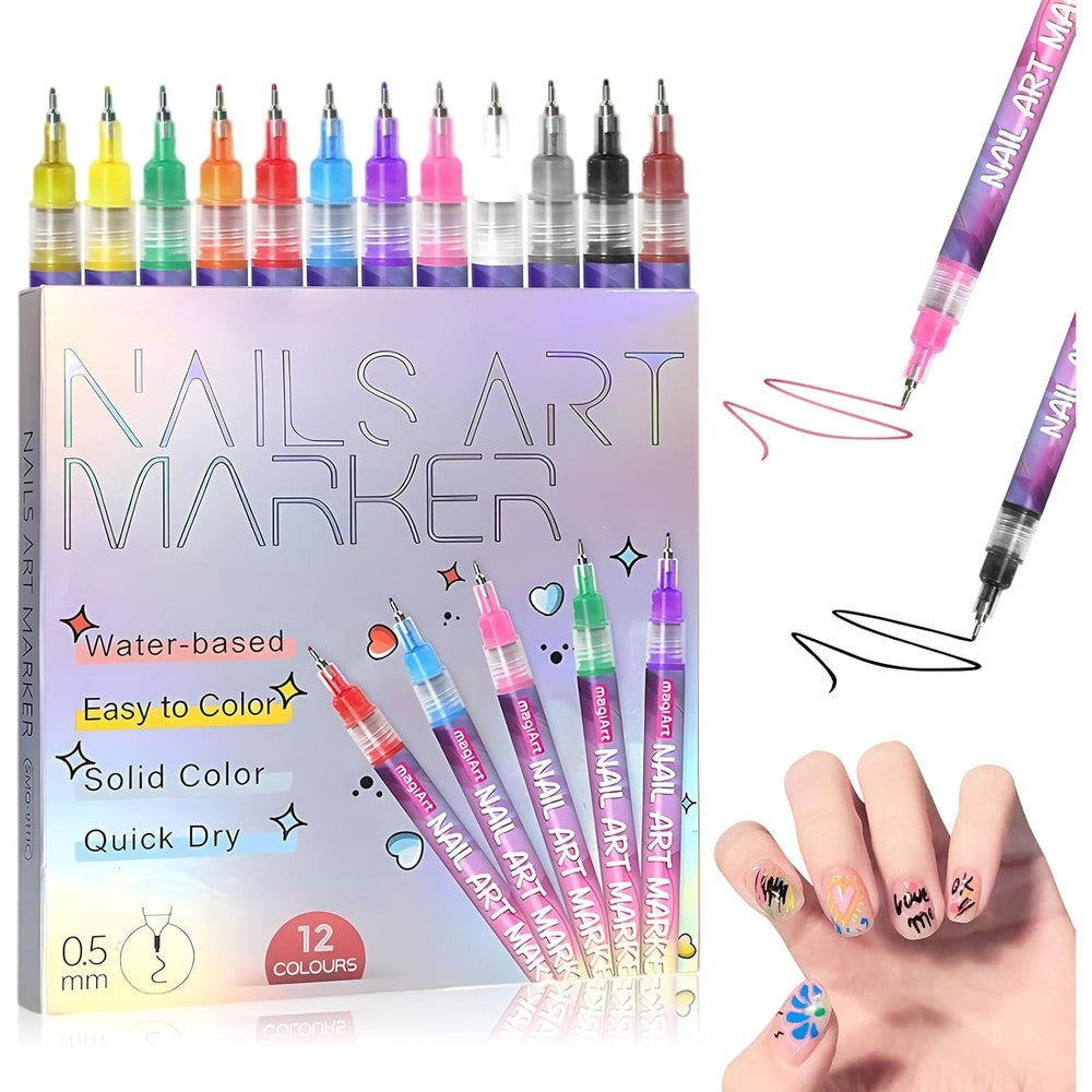 Kinbom 12 colors nail art pens set front view
