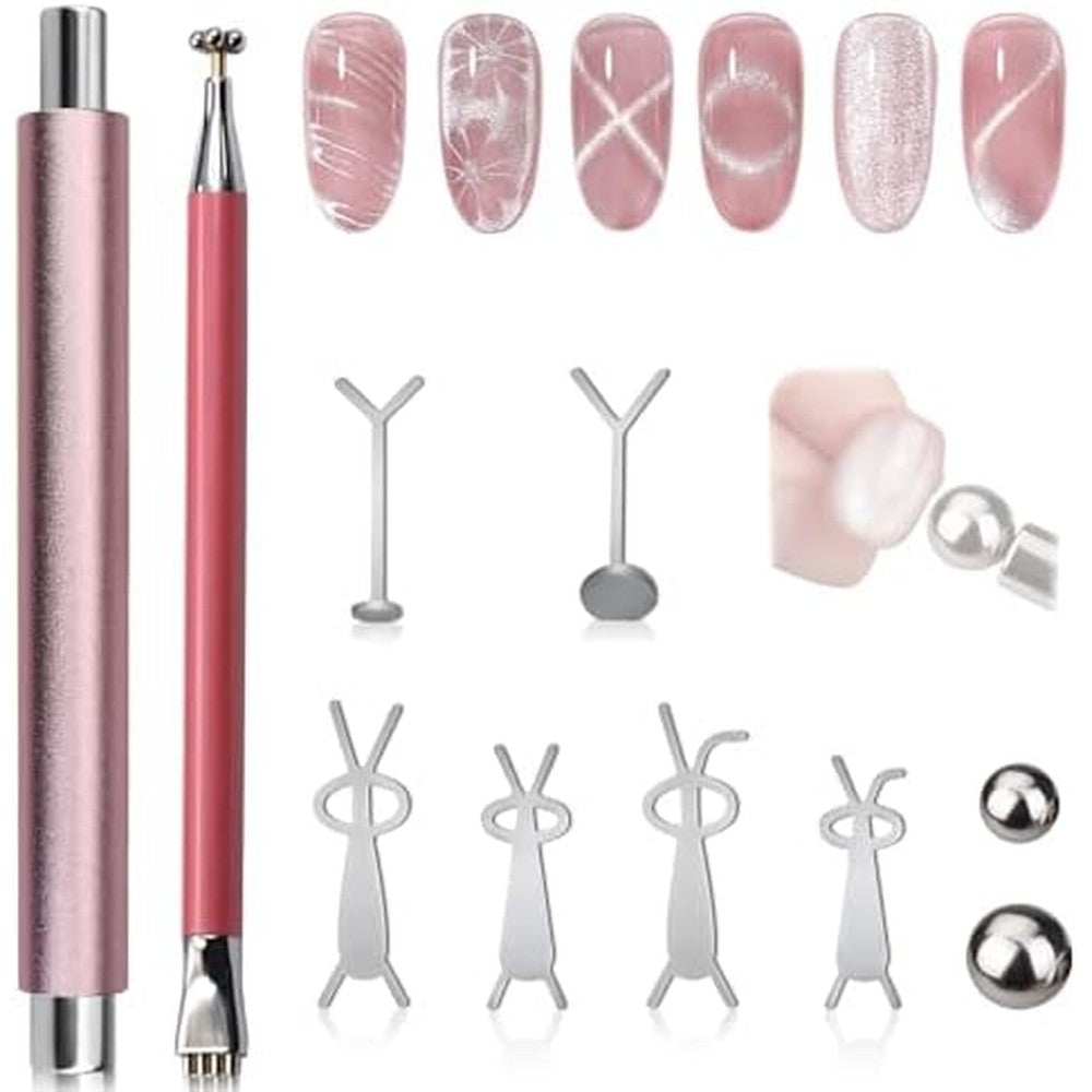 Generic pink double-head cat eye nail magnet set front view