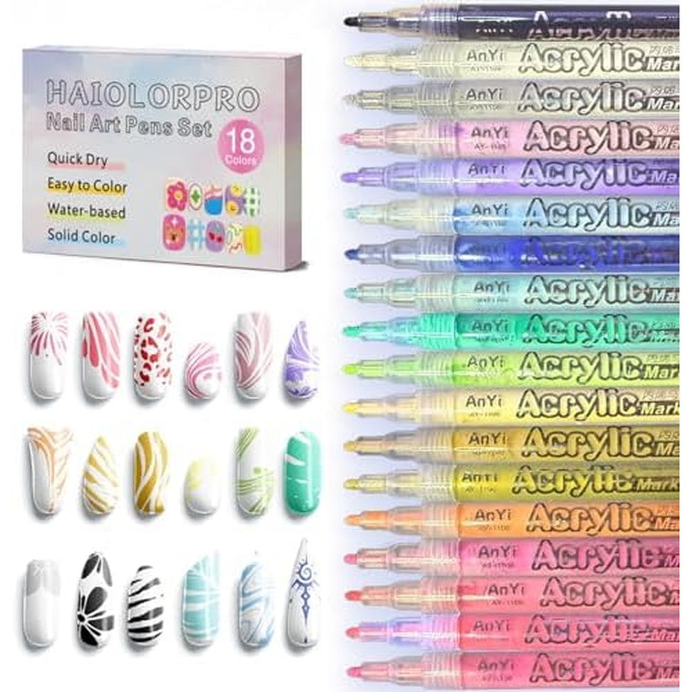 Haiolorpro 18 colors nail art pens set front view
