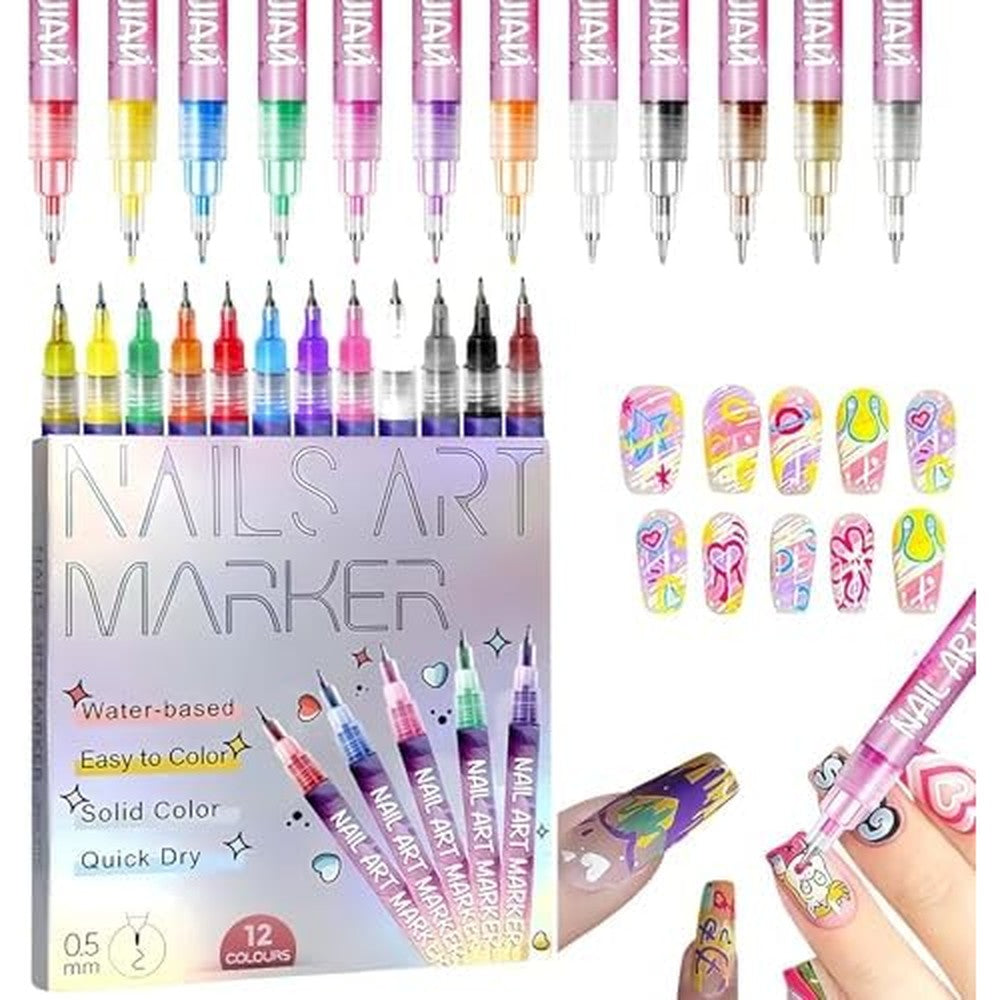 Lzupikc Nail Art Pens Set 12 colors front view