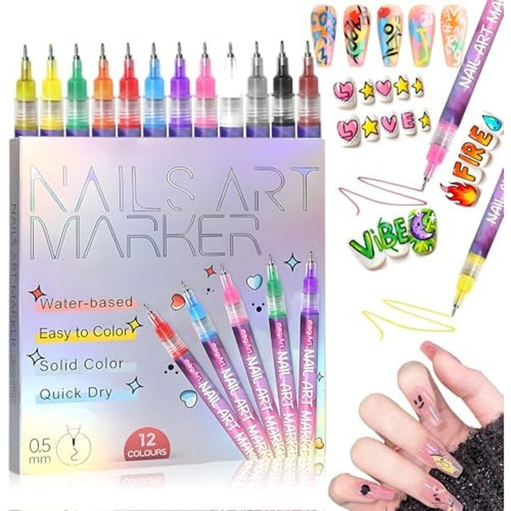 Kinbom 12 colors nail art pens set front view packaging