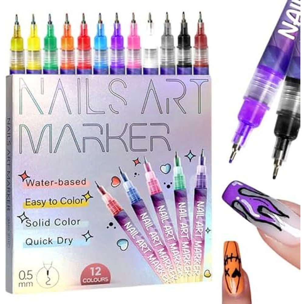 Kholad 12 Colors Nail Art Pens Set front view with markers