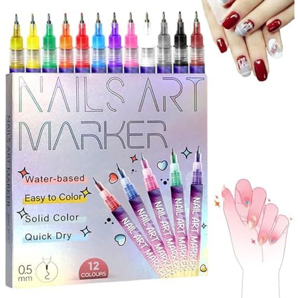 Medech 12 Colors Nail Art Pens Set front view