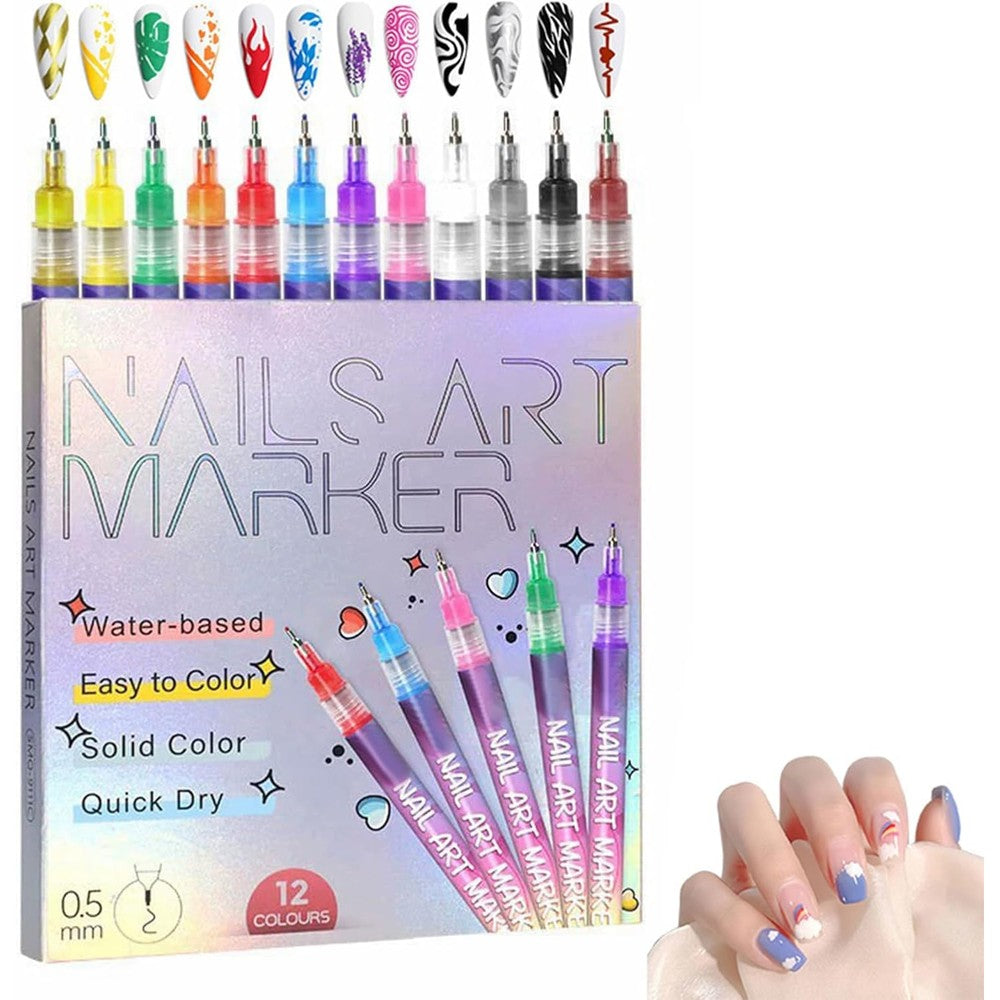 Luhaka 12 Colors Nail Art Marker Pens Set front view