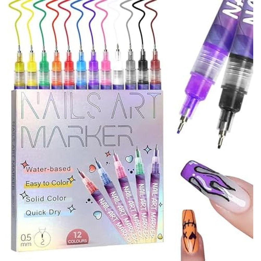 Tuonu 12 colors nail art marker pens set front view