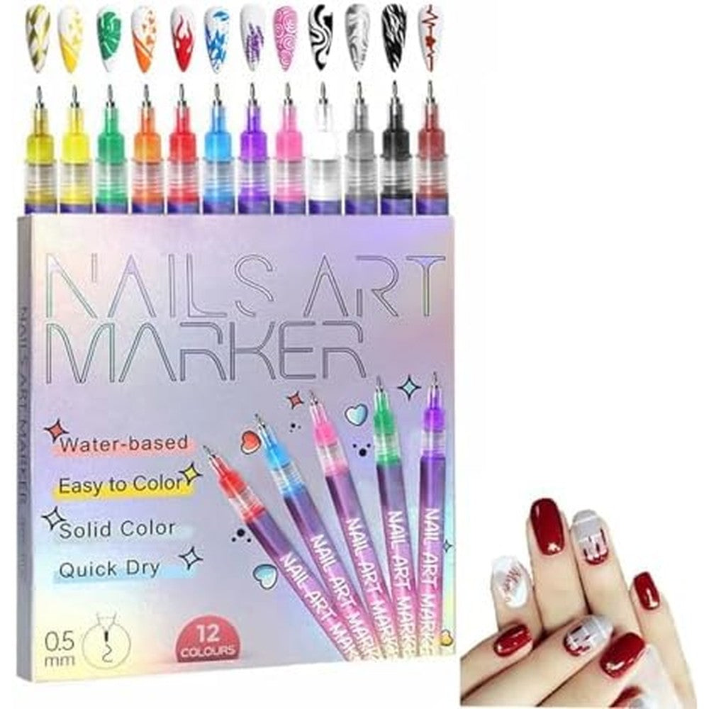 Medech 12 Colors Nail Art Marker Pens Set front view
