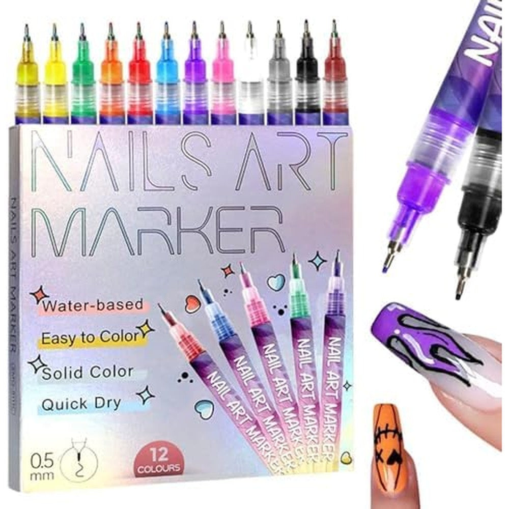 Kholad 12 colors nail art pens set front view professional markers
