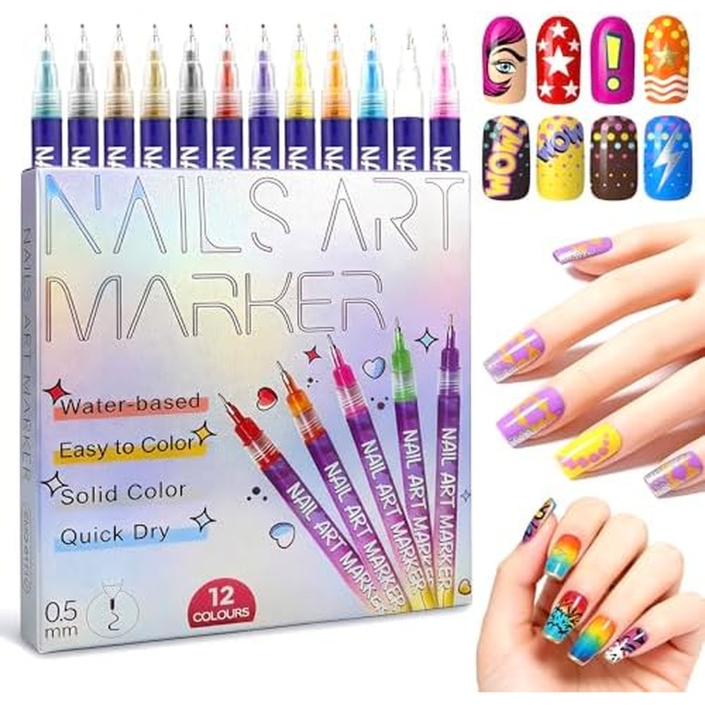 Medech 12 colors nail art pens set front view professional tools