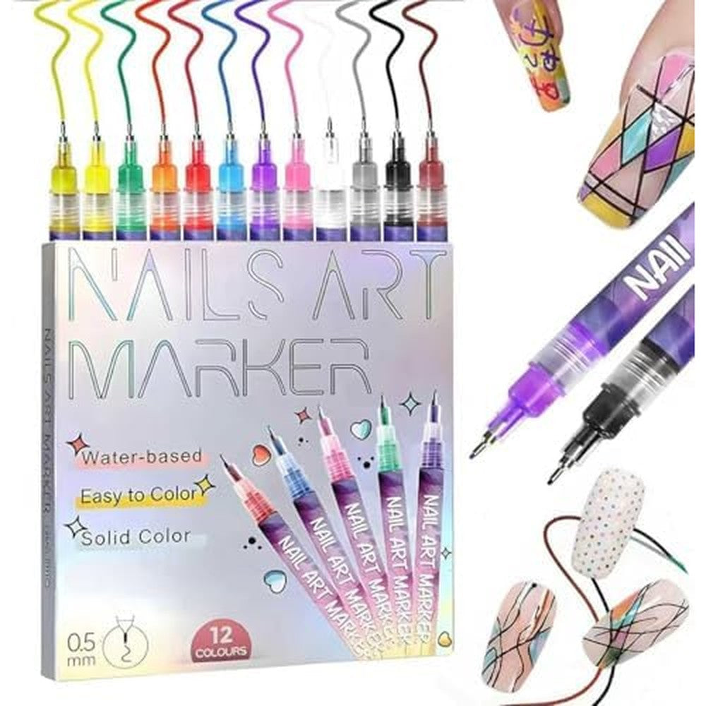 Wcatea 12 colors nail art pens set front view