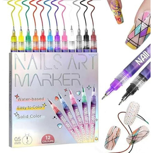 Wcatea 12 colors nail art pens set front view