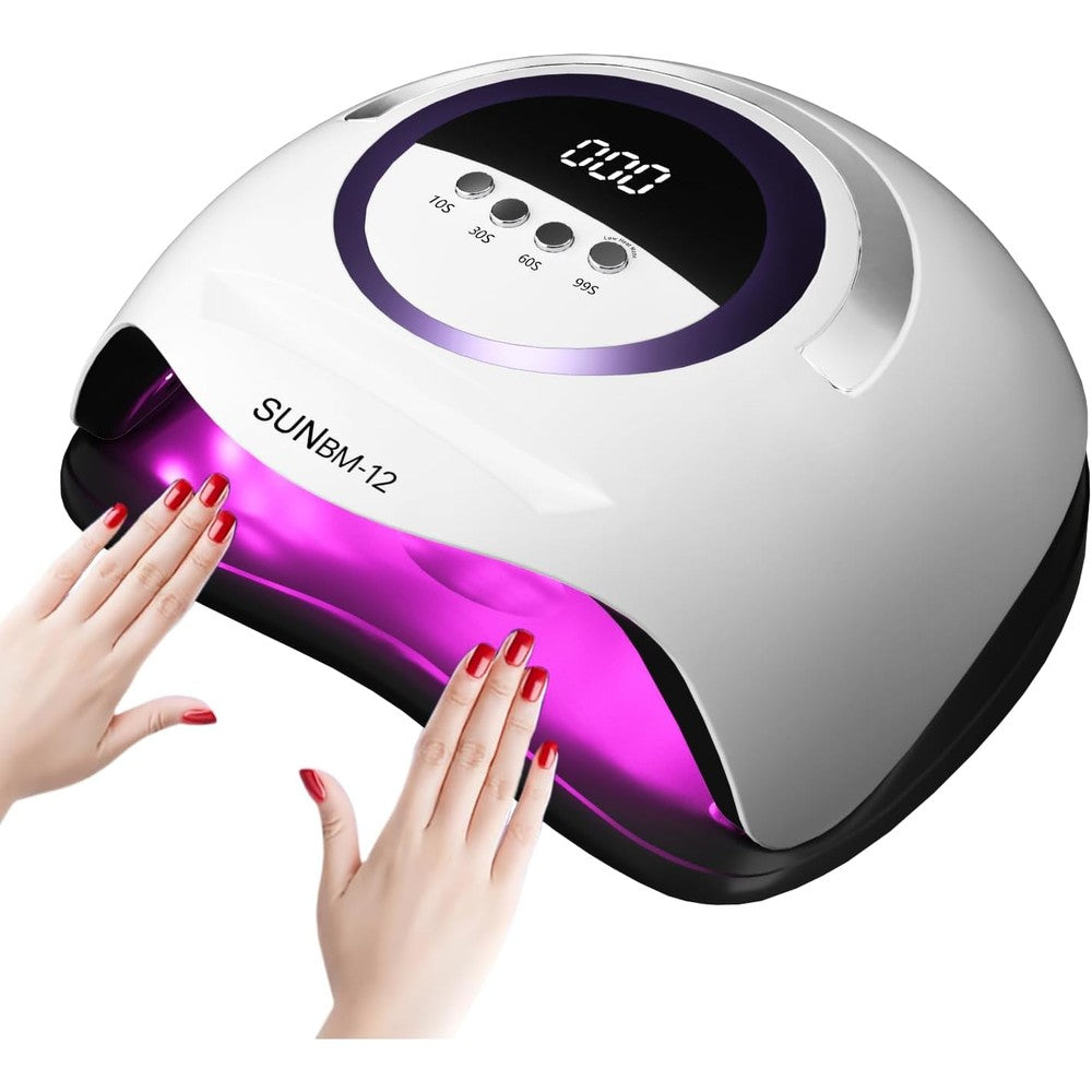 DMJWAN BM-12 PRO UV LED nail lamp front view showing display screen