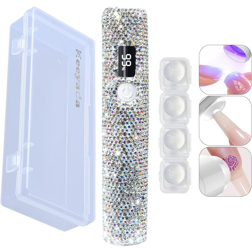 Keeyada handheld UV LED nail lamp with sparkly rhinestones front view