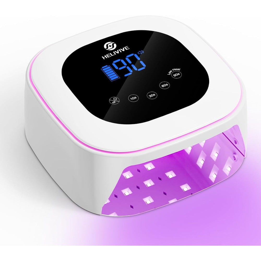 Helivive Cordless UV LED Nail Lamp front view with digital display