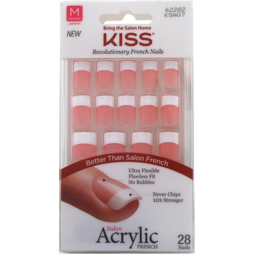 Kiss Salon Acrylic French Kit medium square pink nails front view