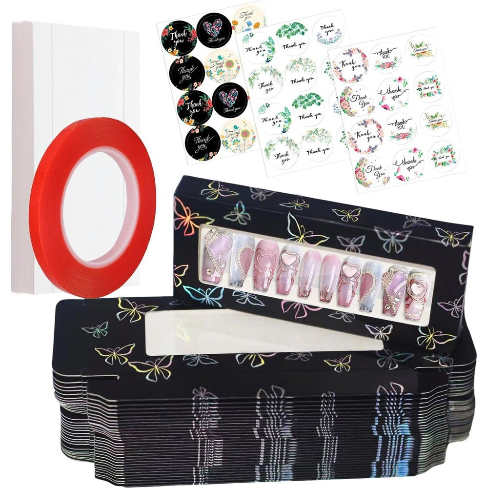 Yazabai 74-piece press-on nail packaging kit with holographic butterfly boxes