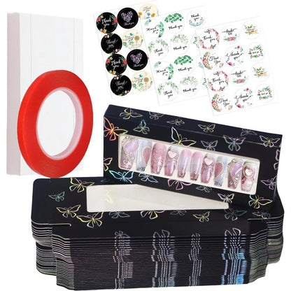 Yazabai 74-piece press-on nail packaging kit with holographic butterfly boxes