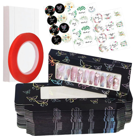Yazabai 74-piece press-on nail packaging kit with holographic butterfly boxes
