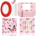 HLQHXWHZT 71 piece empty press on nails packaging box set front view showing pink butterfly design