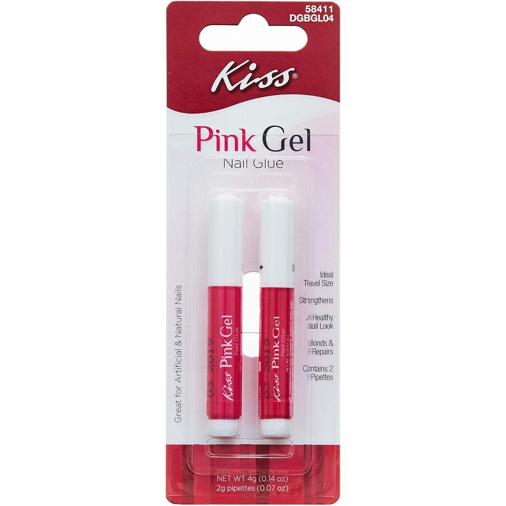 Kiss Pink Gel Nail Glue tube with two pipettes front view