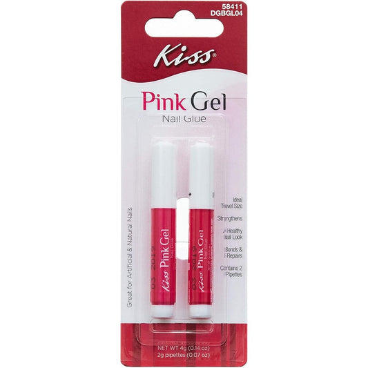 Kiss Pink Gel Nail Glue tube with two pipettes front view