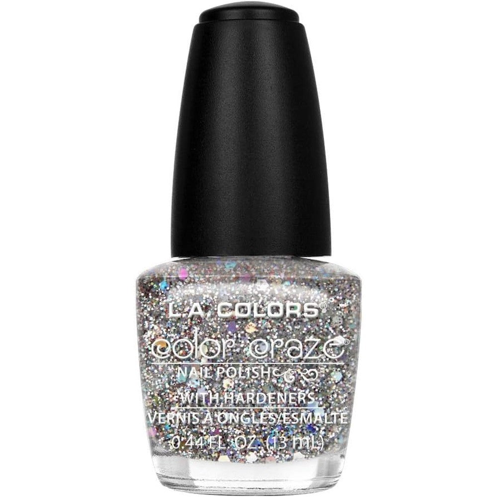 L.A. COLORS color craze nail polish glitter bomb CNP543 silver sparkle bottle
