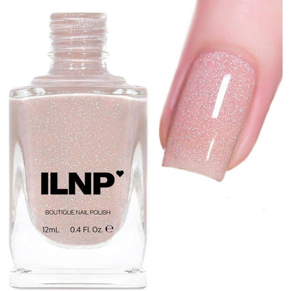 ILNP Birthday Suit Cashmere Pink holographic nail polish bottle front view