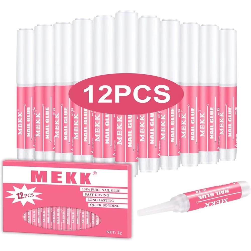 Mekk nail glue 12 piece set front view for acrylic nails