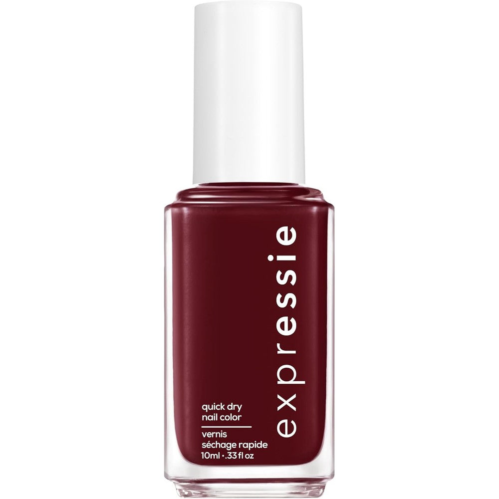 Essie Expressie Not So Low Key blackened burgundy nail polish front view