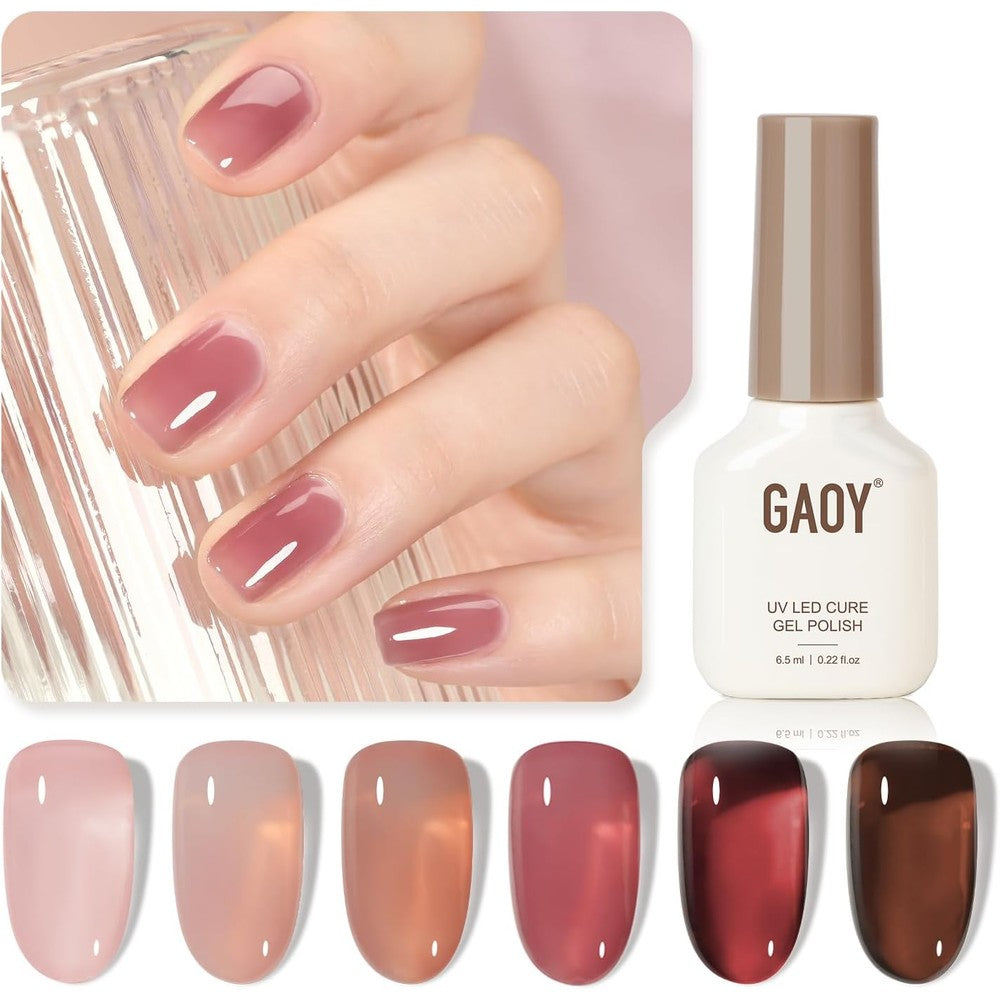 Gaoy Rose Garden Jelly Gel Nail Polish set front view with 6 bottles