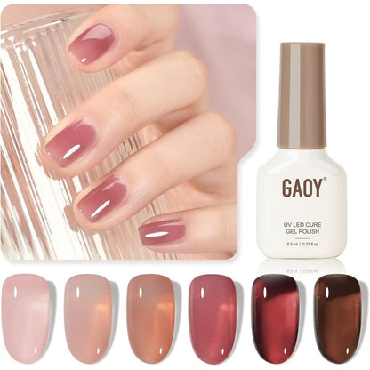 Gaoy Rose Garden Jelly Gel Nail Polish set front view with 6 bottles