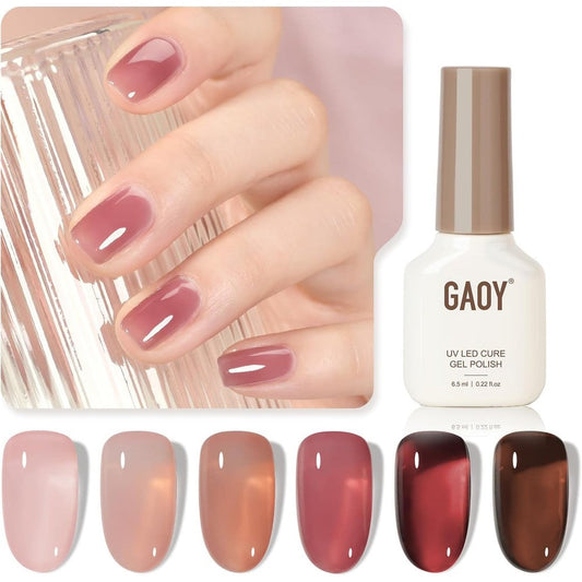 Gaoy Rose Garden Jelly Gel Nail Polish set front view with 6 bottles