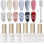 Gaoy holographic glitter cat eye gel polish front view bottle set