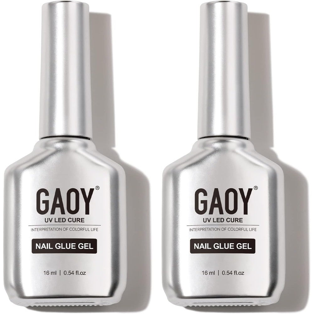 Gaoy 2 pieces gel nail glue and base coat bottles front view