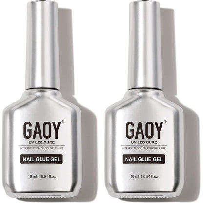 Gaoy 2 pieces gel nail glue and base coat bottles front view