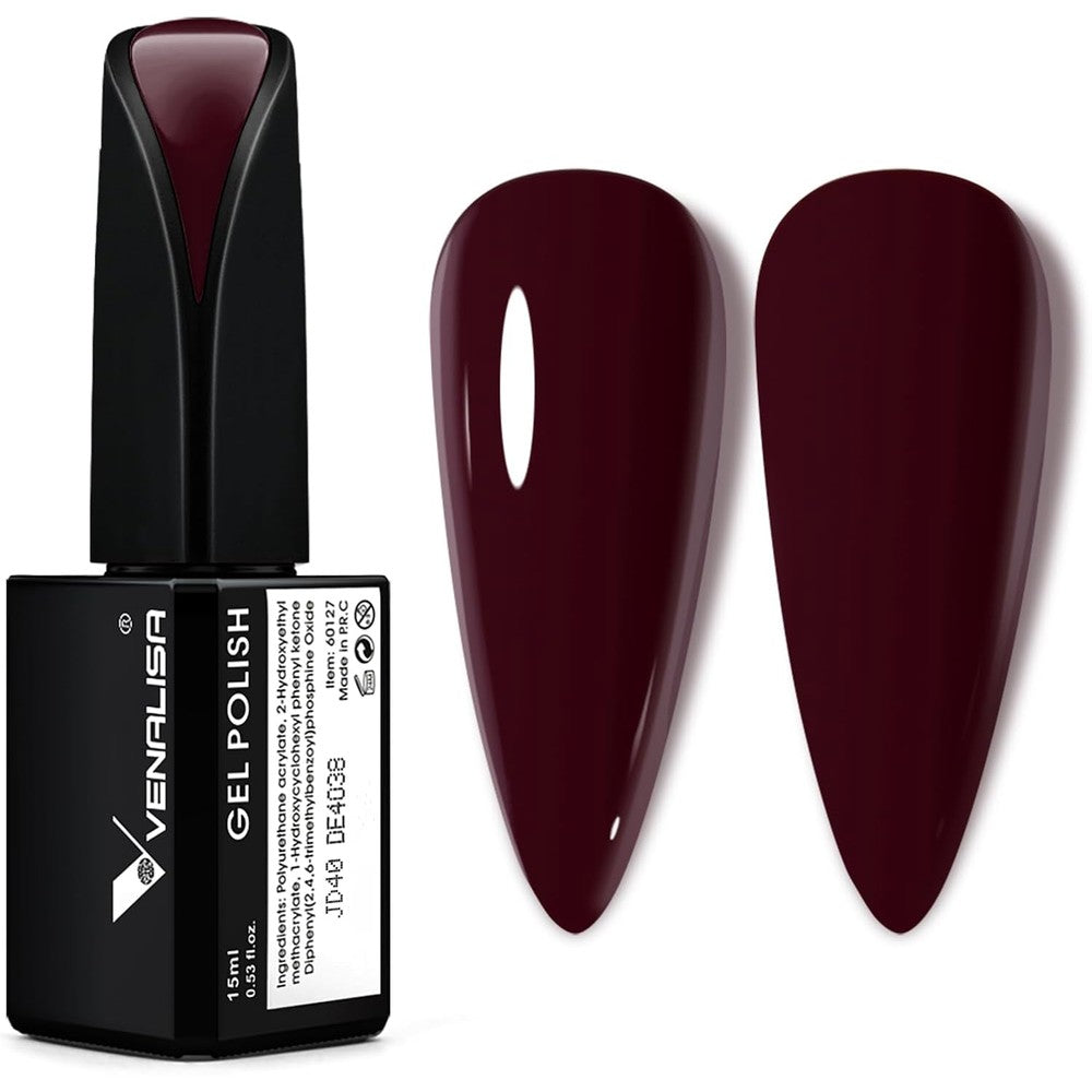 Venalisa dark burgundy red gel nail polish bottle front view