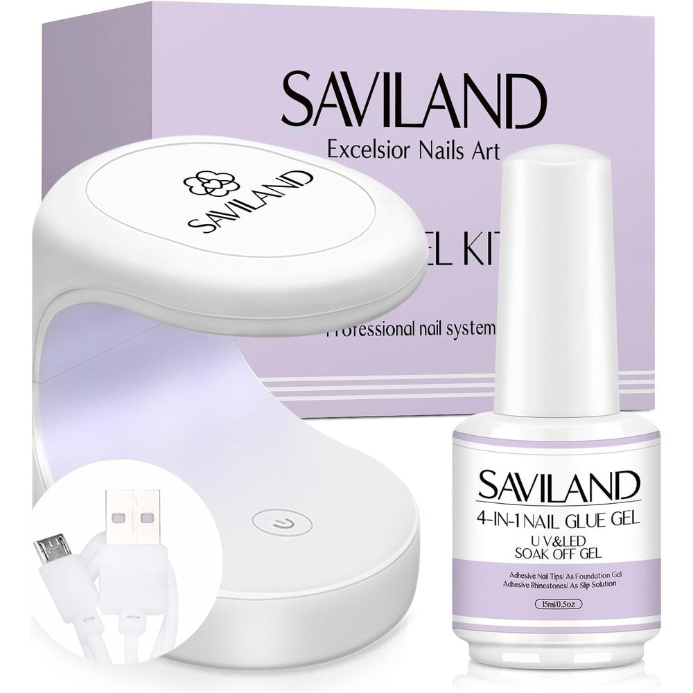Saviland Gel Nail Glue kit with mini UV lamp front view