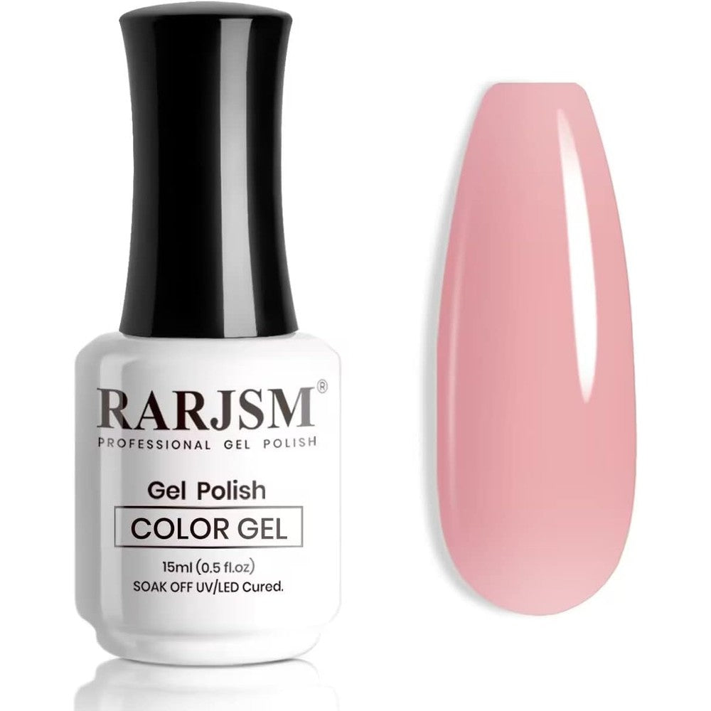 Rarjsm sheer rose pink gel nail polish bottle front view