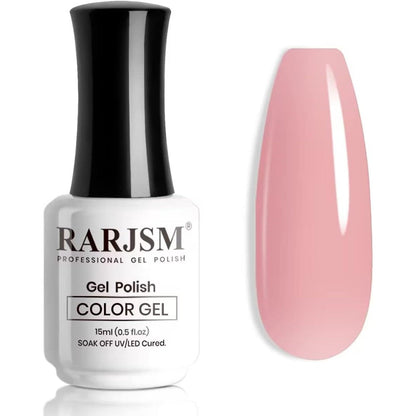 Rarjsm sheer rose pink gel nail polish bottle front view