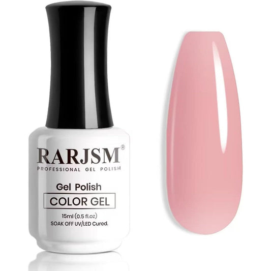 Rarjsm sheer rose pink gel nail polish bottle front view