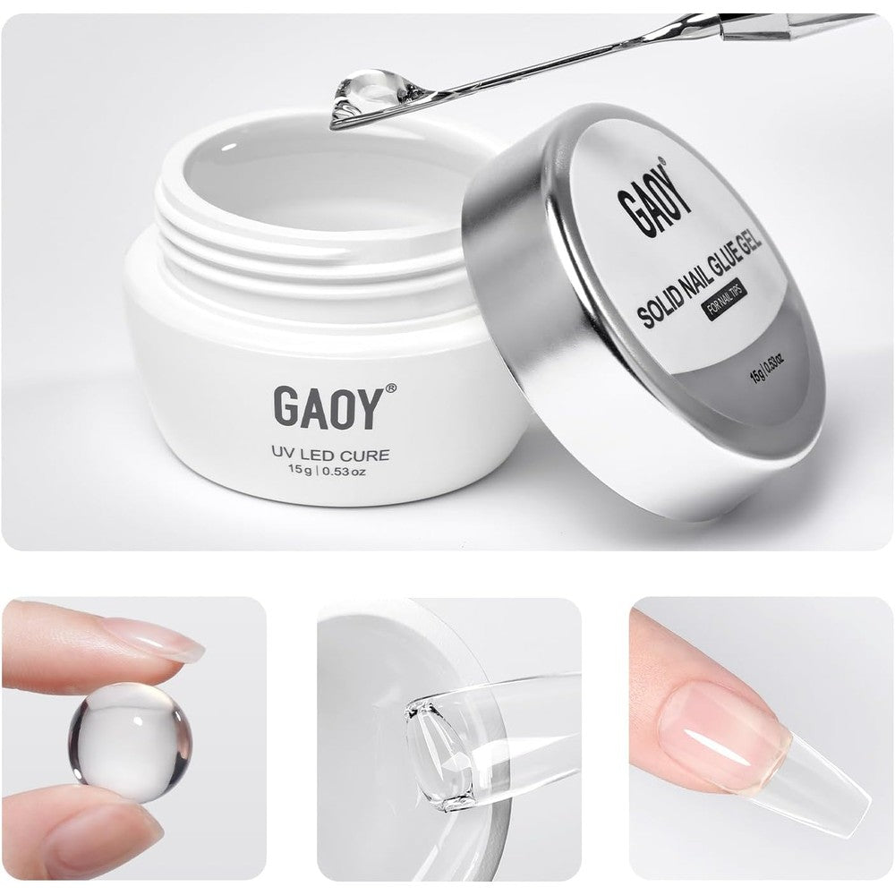 GAOY solid nail glue gel jar for attaching artificial nail tips and press ons