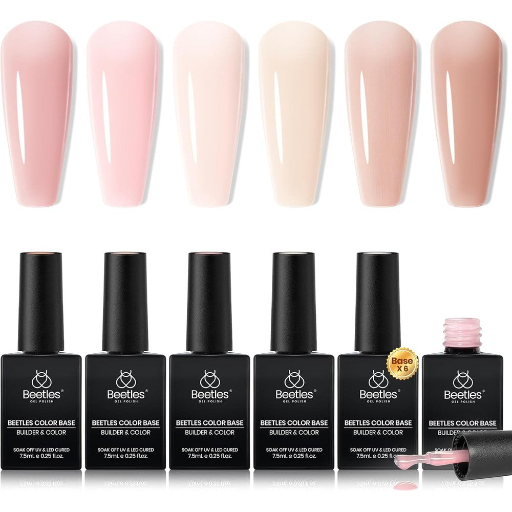 Beetles Rubber Base Gel Nail Polish 6 Colors Nude Set front view