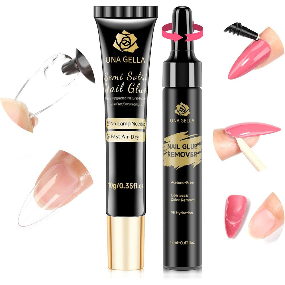 Una Gella lamp-free semi-solid nail glue kit front view