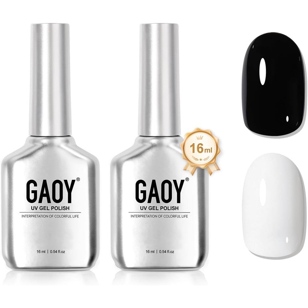 GAOY black and white gel nail polish 16ml bottles front view