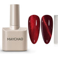 Maychao cat eye gel polish burgundy bottle front view with magnetic wand