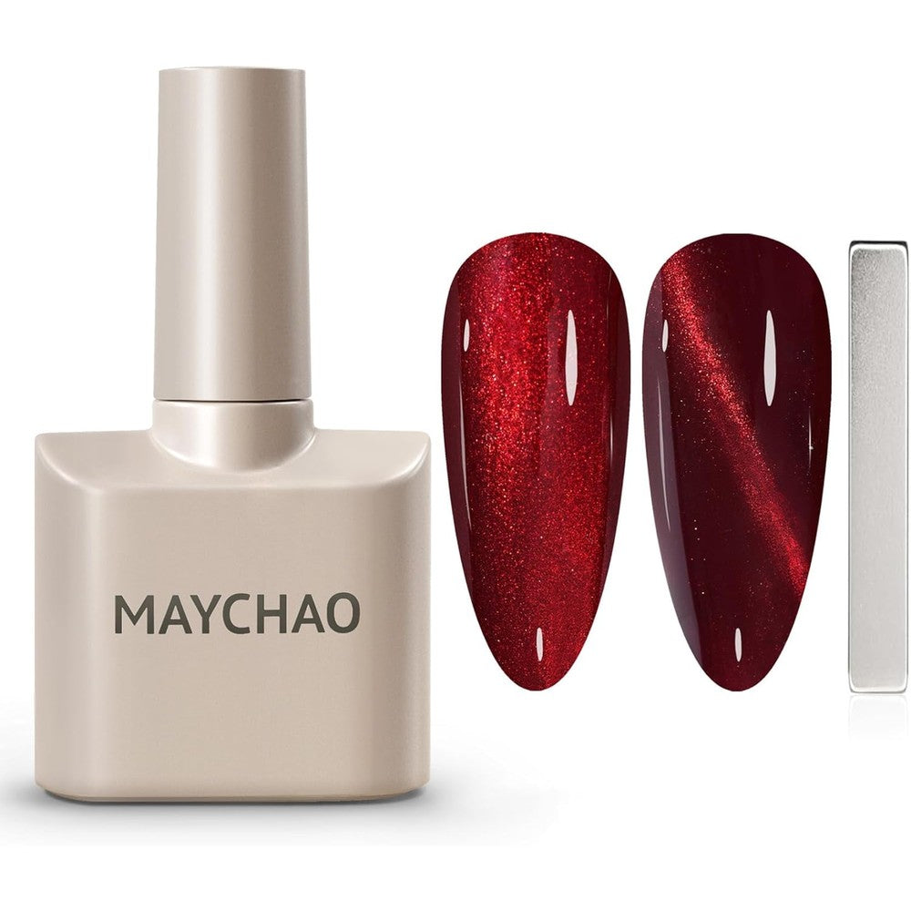 Maychao cat eye gel nail polish burgundy front view